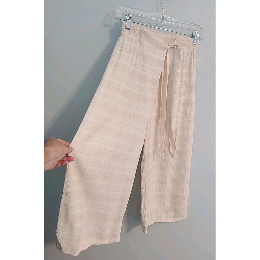 VTG Express 90s Wide Leg Wrap Pants Beige Plaid Gauze Beach Boho XS USA Soft Grl